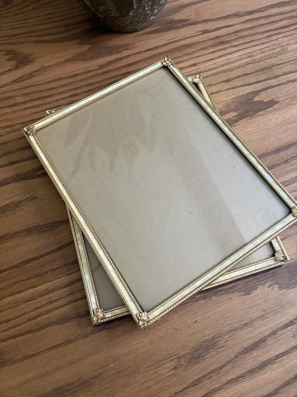 Vintage Brass Faux Mother Of Pearl 8x10 Photo Frame Ornate Frame Set Of 2